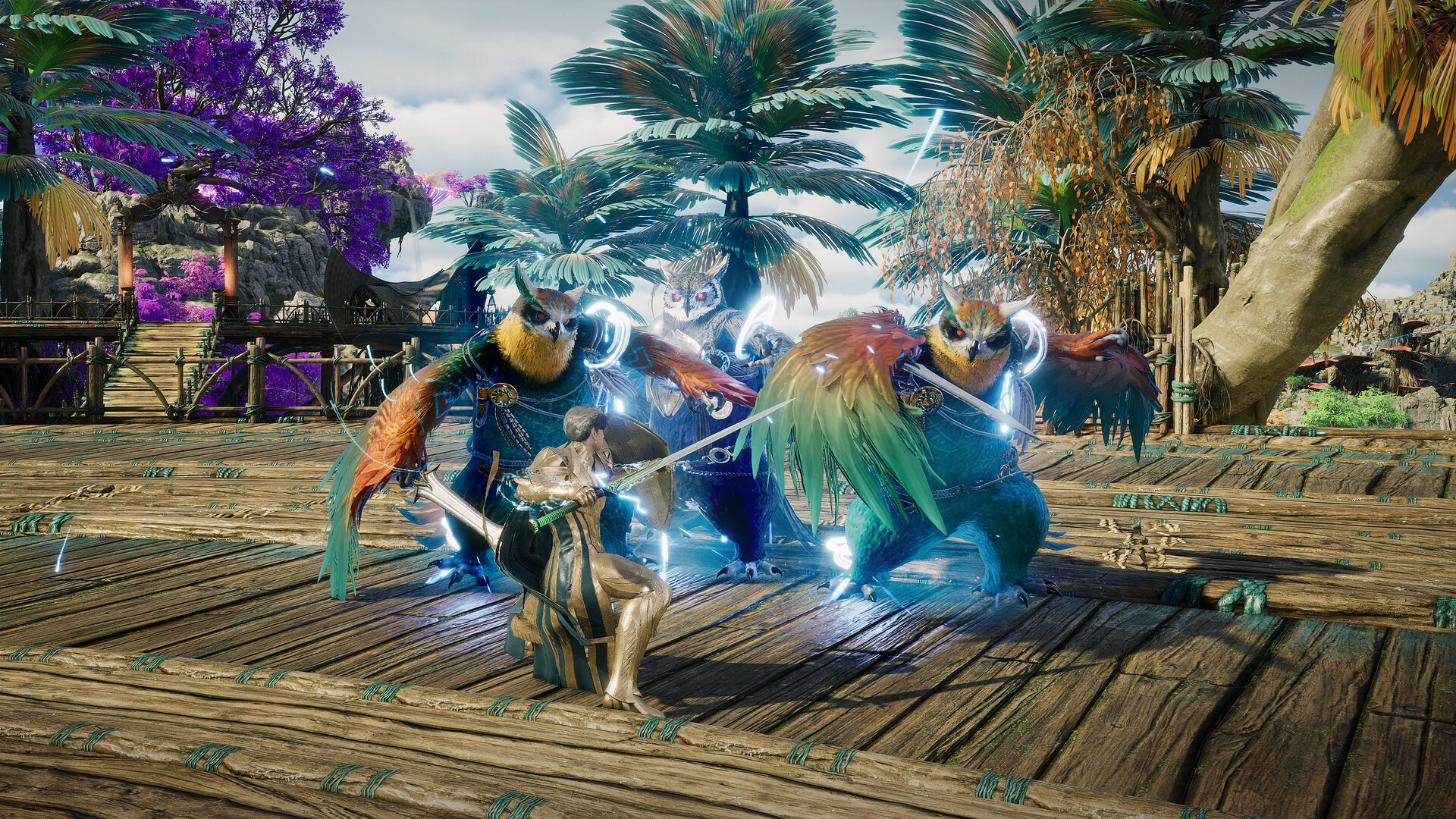 Aion 2: een gevleugeld personage valt een groot monster met klauwen aan