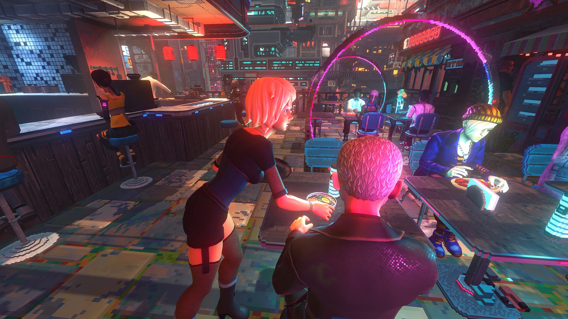 Nivalis Nights: noedelsoep serveren in een neonverlicht cyberpunkrestaurant
